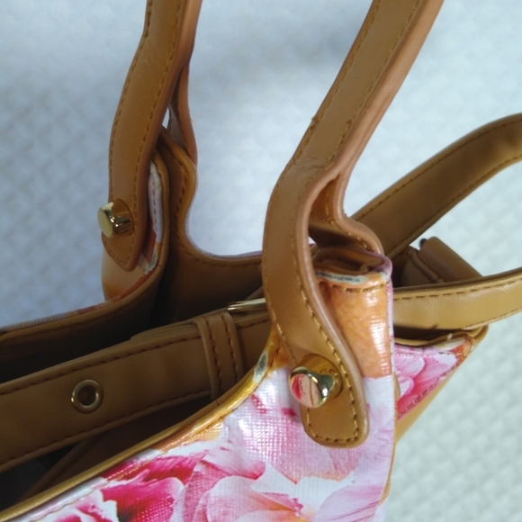 Sharif Hand Painted Tan Leather Purse Gorgeous Pink Florals - Picture 14 of 15